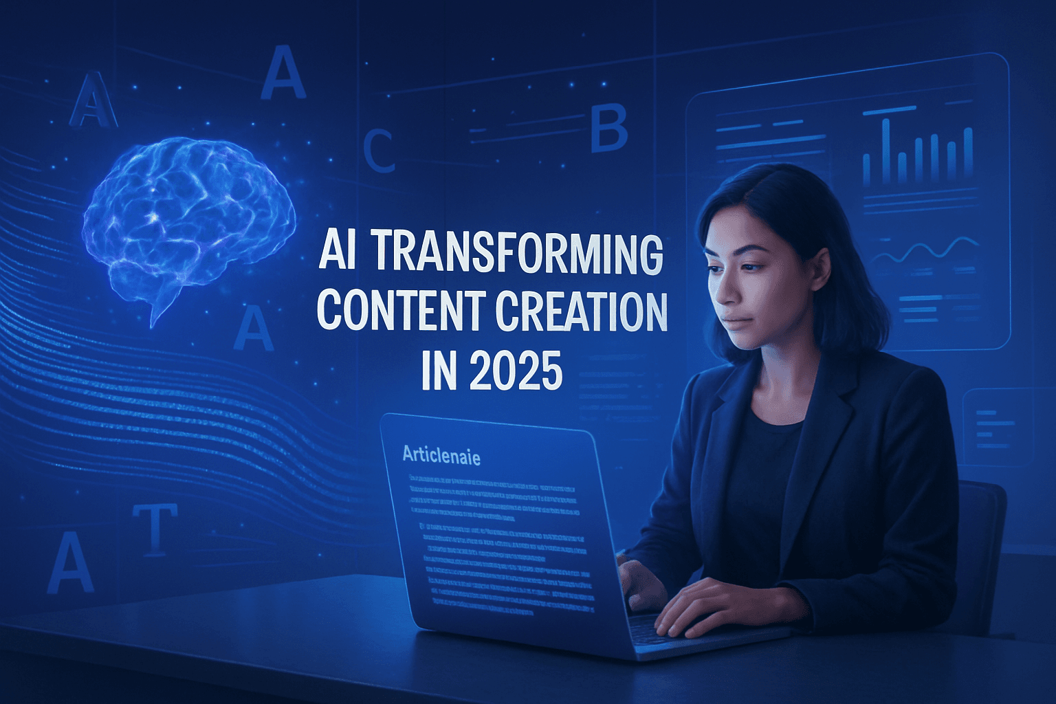 AI article generator interface showing content creation process with draft articles and editing tools
