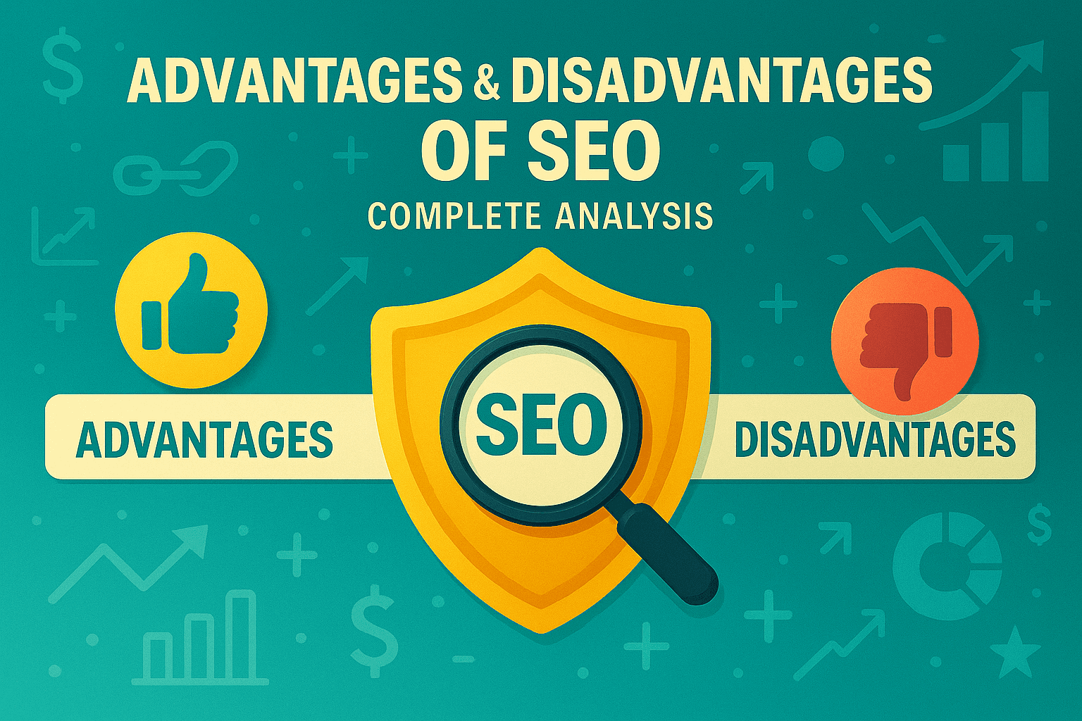 Visual representation of SEO advantages and disadvantages balance scale
