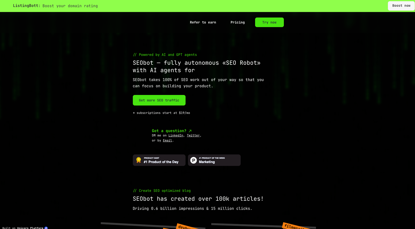 SEO Bot Dashboard Interface