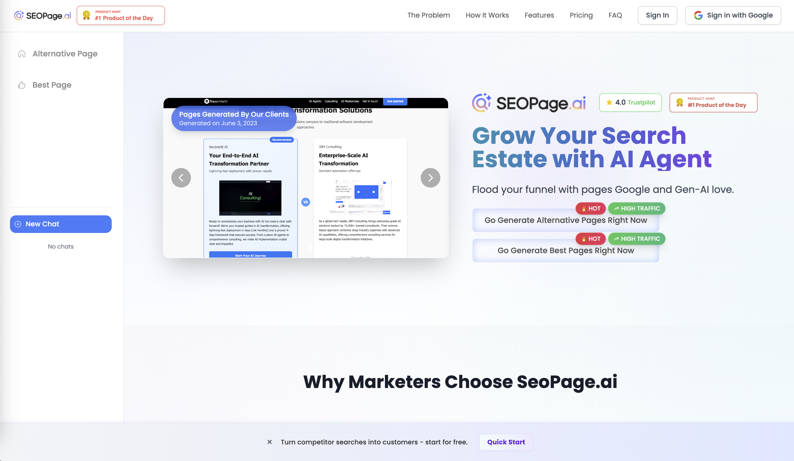 SeoPage.ai homepage hero